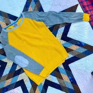 JC Penny Wool Blend Waffle Knit Henley Pullover Sweater w/ Elbow Patches Medium